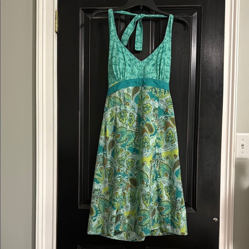 Athleta Teal and Yellow Paisley Midi Halter Dress women’s 4